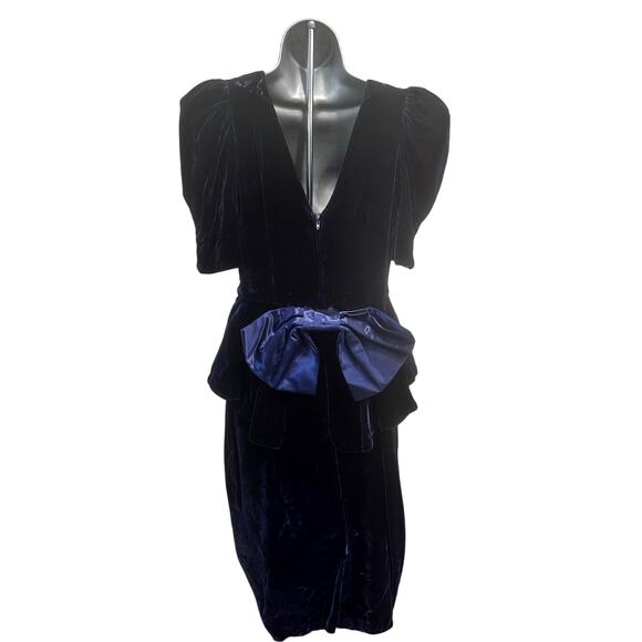 Act I New York Cobalt Blue Velvet Vintage 1980s Cocktail Dress-Size 7/8 Stunning - Picture 4 of 12